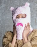 PINK FLEECE BEAR EARS SKI MASK