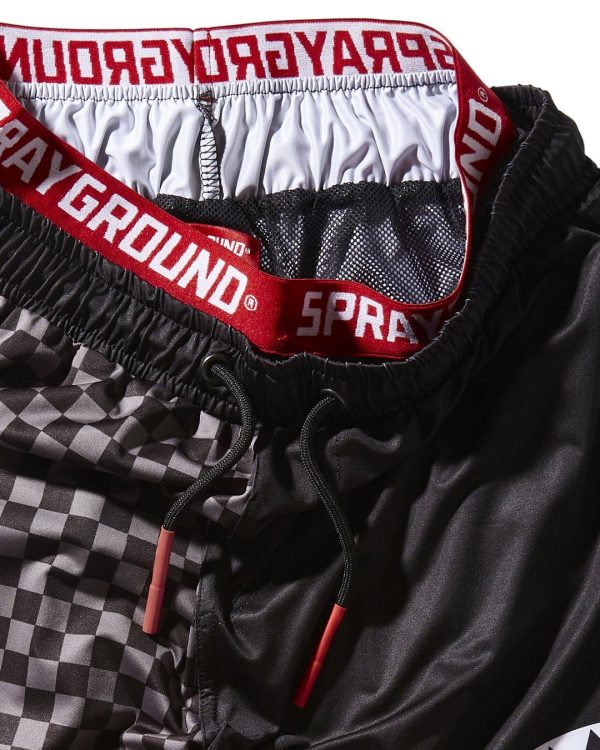 GREY CHECKERED SPLIT CORTO SWIM TRUNKS