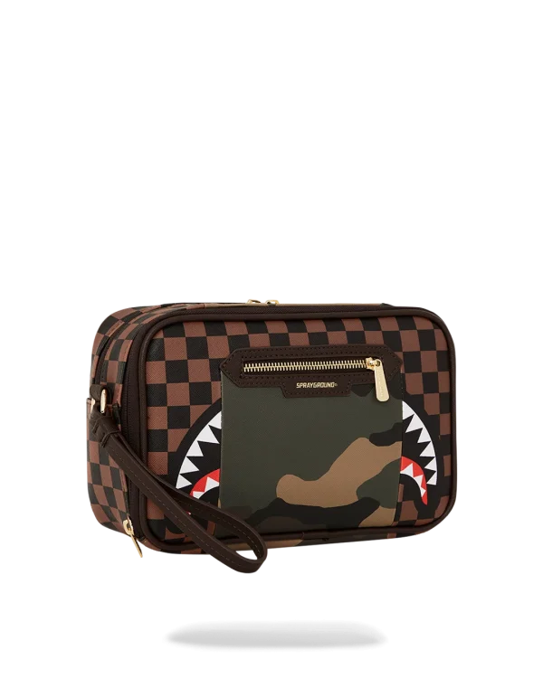 EXTERIOR GOLD ZIP POCKET SHARKS IN PARIS TOILETRY BRICKSIDE BAG