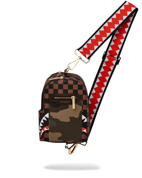 EXTERIOR GOLD ZIP POCKET SHARKS IN PARIS BACKPACK SLING