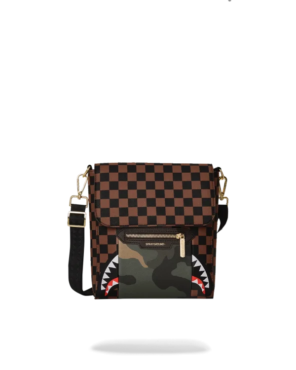 EXTERIOR GOLD ZIP POCKET SHARKS IN PARIS MESSENGER SLING BAG