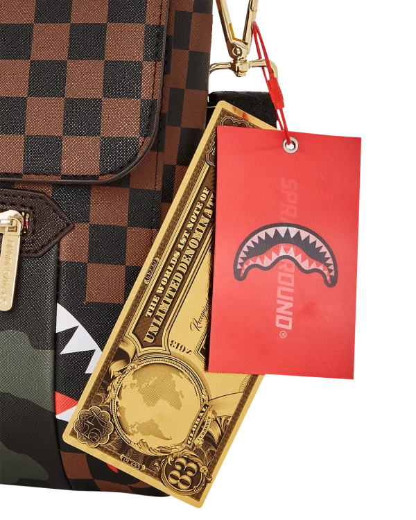 EXTERIOR GOLD ZIP POCKET SHARKS IN PARIS MESSENGER SLING BAG