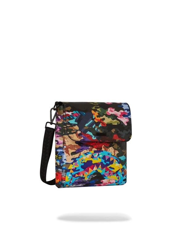 SLICED AND DICED CAMO MESSENGER SLING BAG