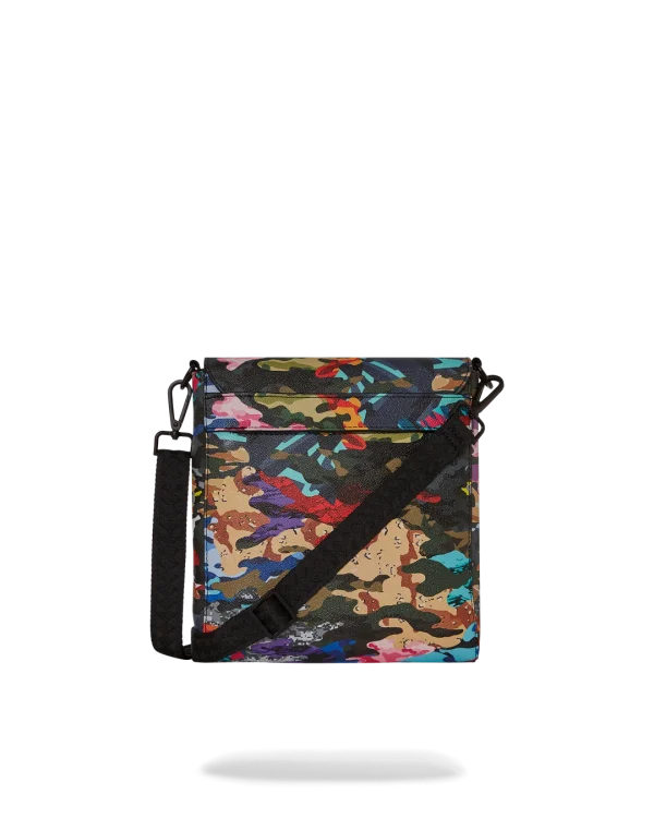 SLICED AND DICED CAMO MESSENGER SLING BAG
