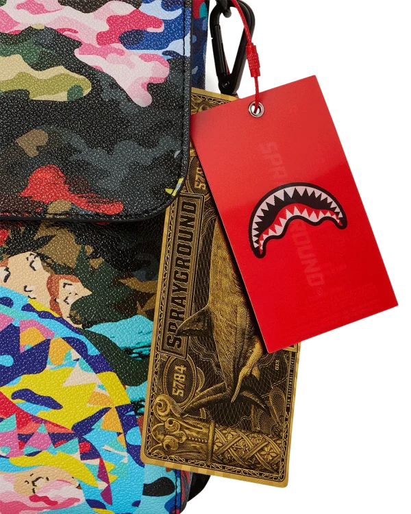 SLICED AND DICED CAMO MESSENGER SLING BAG