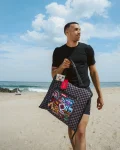GLOBAL MOGUL UNLIMITED MILES PACKABLE BEACH MAT BLANKET WATER RESISTANT CONVERTIBLE TOTE