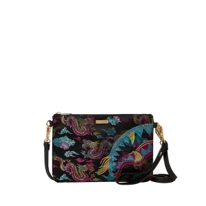EMBROIDERED DRAGONS CROSSOVER CLUTCH