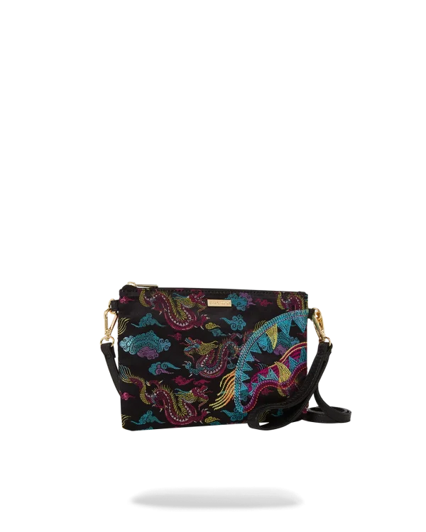 EMBROIDERED DRAGONS CROSSOVER CLUTCH