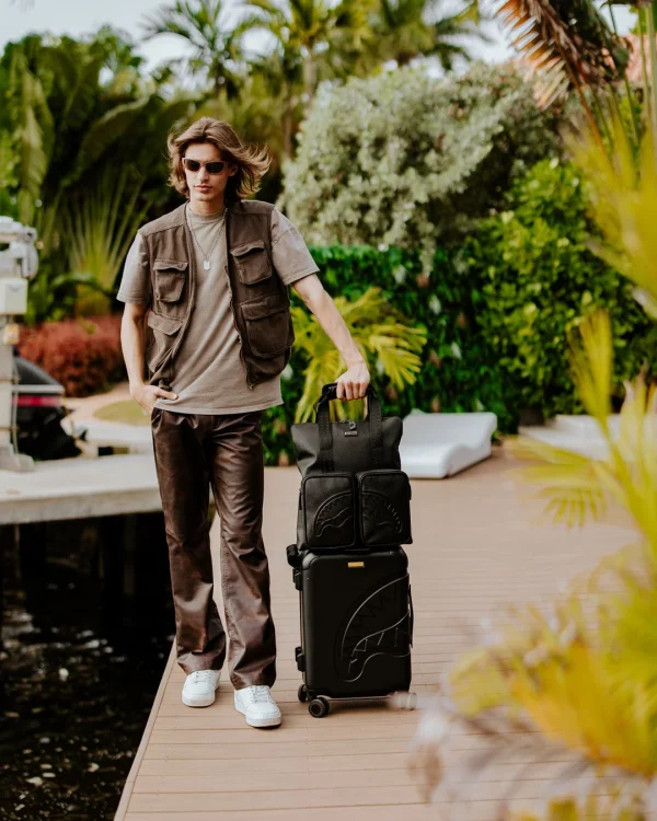 REALITY CHECK SHARKITECTURE CARRY-ON JETBLACK LUGGAGE (GOLD HARDWARE)