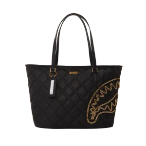 NOIR QUILT GOLD CHAIN SHARK TOTE
