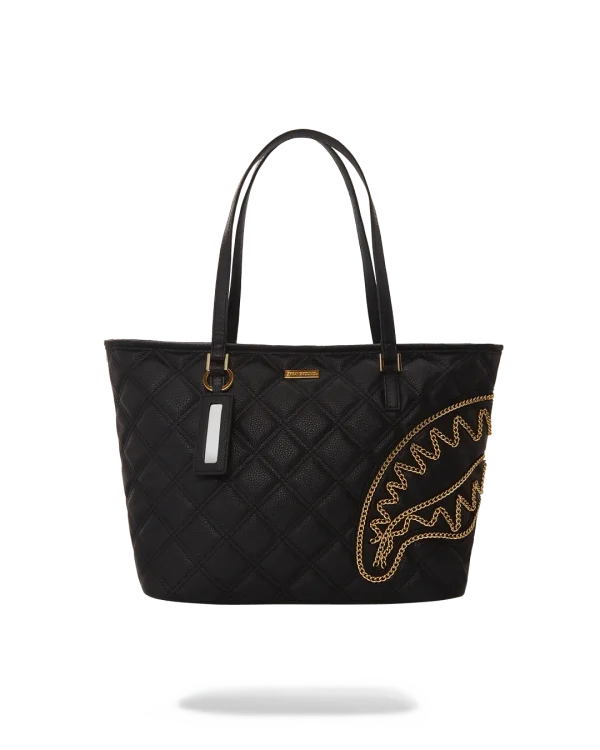 NOIR QUILT GOLD CHAIN SHARK TOTE