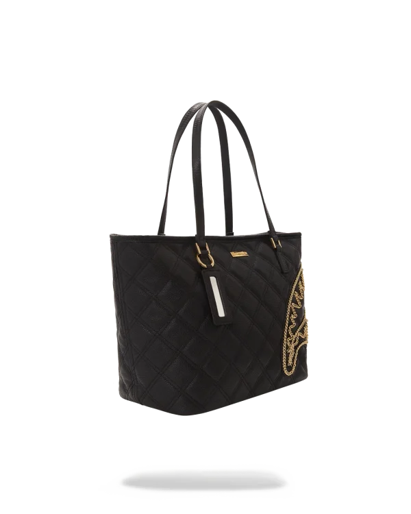 NOIR QUILT GOLD CHAIN SHARK TOTE
