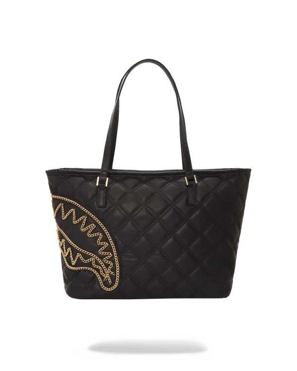 NOIR QUILT GOLD CHAIN SHARK TOTE