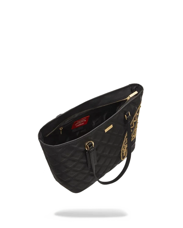 NOIR QUILT GOLD CHAIN SHARK TOTE