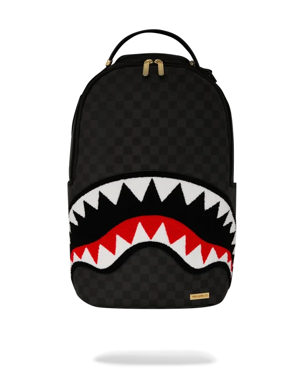LIGHTS OUT SHARKS IN PARIS CHENILLE SHARK BACKPACK